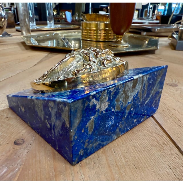 1960s Italian Lapis Lazuli and Gilt Bronze Medusa Plaque, Gioielleria Tarascio, Rome For Sale - Image 4 of 9