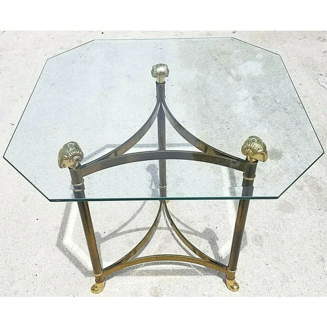 Brass Maison Jansen Style Hollywood Regency Brass Rams Head Hoof Footed End Side Table For Sale - Image 8 of 8