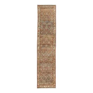 Antique Hand Knotted Malayer Long Runner With All-Over Geometric Herati Design
