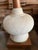 1960s Mid-Century Modern Textured Ceramic & Walnut Table Lamps With Original Tall Drum Shades - Pair For Sale - Image 9 of 12