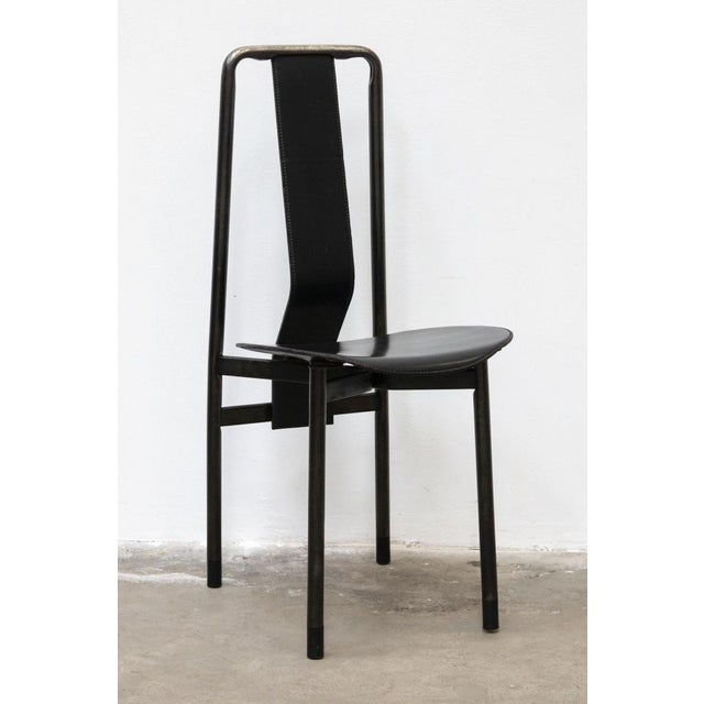 4 Irma chairs designed by Achille Castiglioni for Zanotta, 1979 Back and seat in nylon covered with leather, structure in...