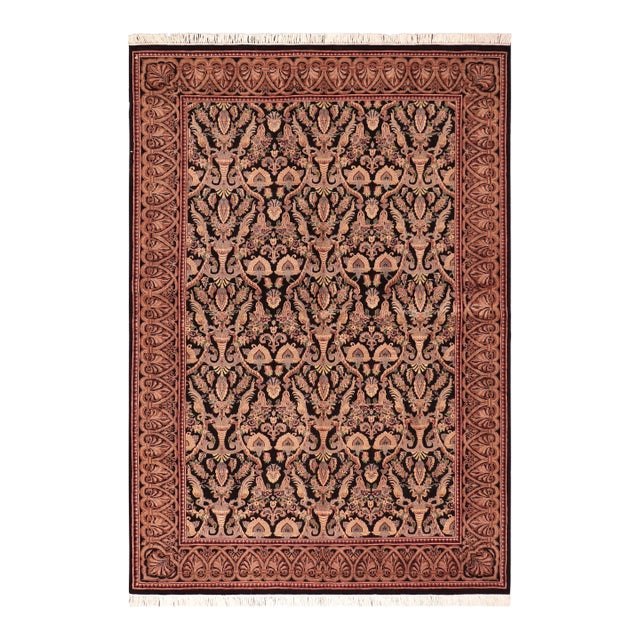 Shabby Chic 1990's Pak-Persian Black/Gold Wool Rug - 5'11'' X 8'11'' For Sale
