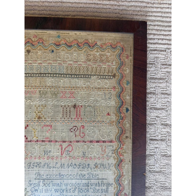 Blue Antique Signed and Dated 19th Century Needlework Sampler For Sale - Image 8 of 14