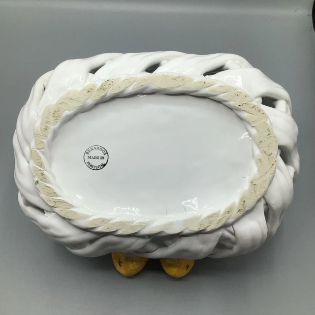 Woven Ceramic Fruit Basket Centerpiece With Pears and Leafs Made in Portugal by Berados For Sale - Image 10 of 13