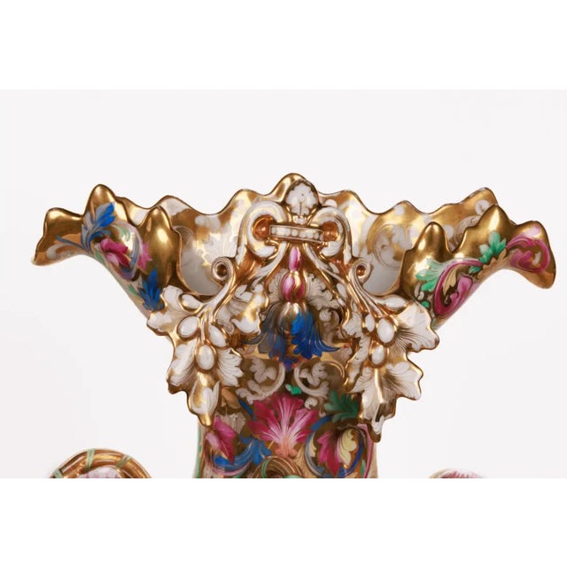 French Monumental and Masterful Pair of French Paris Porcelain Hand-Painted Vases For Sale - Image 3 of 16