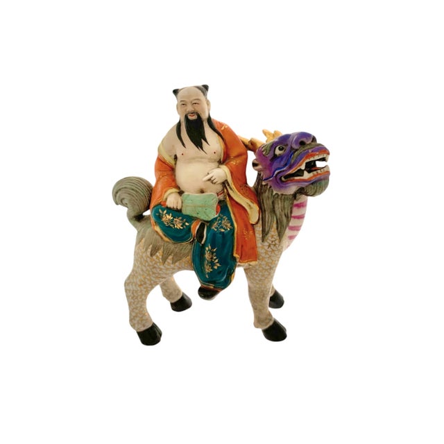 Late 20th Century Chinese Porcelain Immortals Riding Dragon on Wood Base, Folk Art Figurine, 12"h For Sale In Tulsa - Image 6 of 11