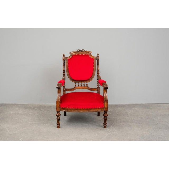 Red Antique Mahogany Armchair in Red, 1800s For Sale - Image 8 of 17