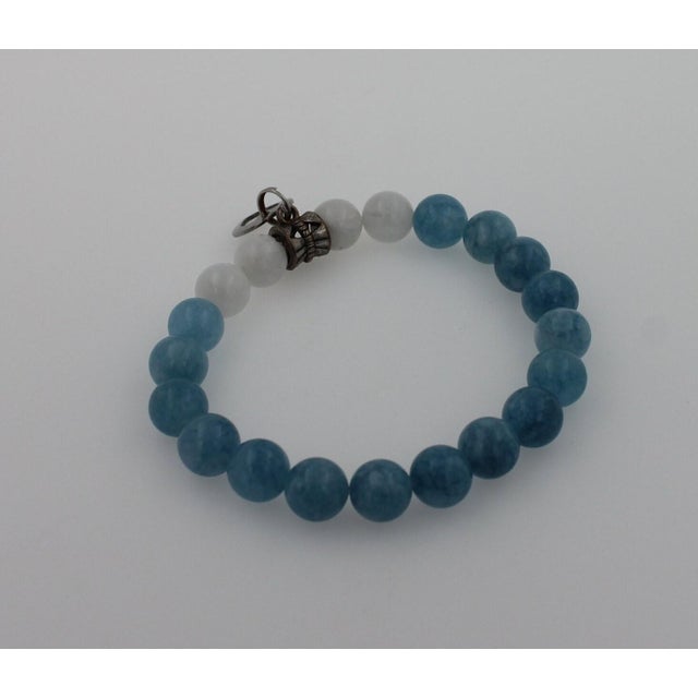 Blue White Agate Round Bead Stretchy Unique Statement Circle Beads Chakra Bracelet Size of Bracelet - Fits Wrist Sizes of...