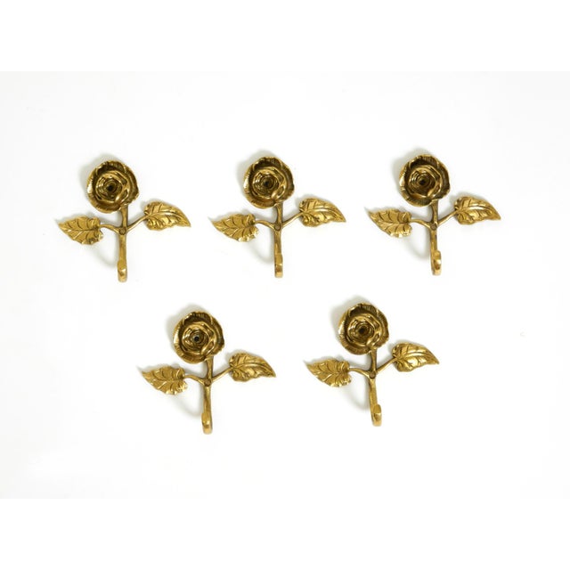 Mid-Century Modern Mid-Century Brass Rose Wall Coat Hooks, 1950s, Set of 5 For Sale - Image 3 of 10