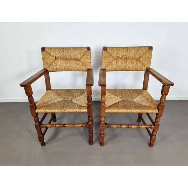 Rustic French Primitive Rush Chairs, 1930s, Set of 2 For Sale - Image 3 of 11