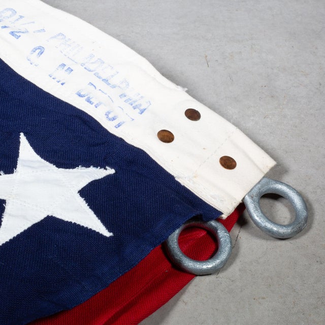 Metal Large Philadelphia Q. M. Depot American Flag With 48 Stars c.1940-1950 For Sale - Image 7 of 9
