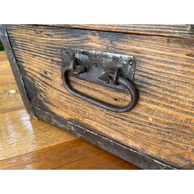 Antique French Wood Iron and Hide Chest For Sale - Image 11 of 15