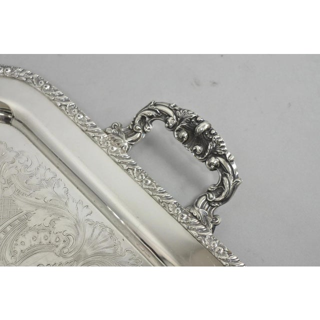 Mid 20th Century Vintage Victorian Silver Plated Twin Handle Platter Bar Tray by Henley Community For Sale - Image 5 of 13
