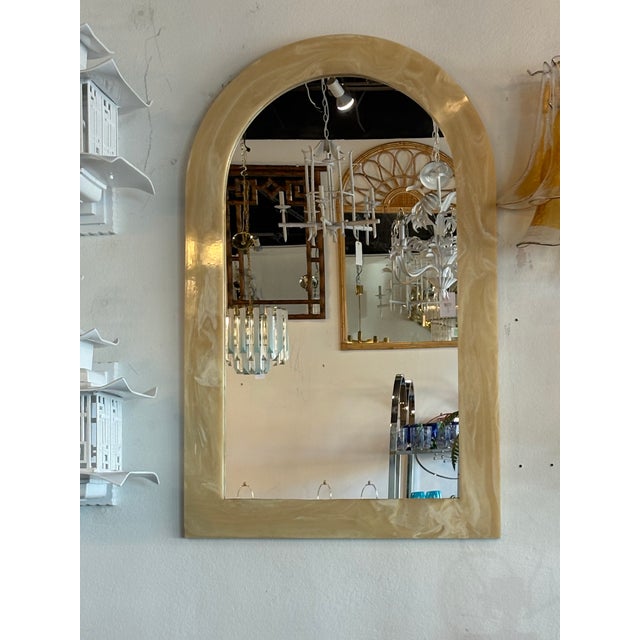 Vintage Modern 1970s Arched Onyx Marble Stone Wall Mirror For Sale - Image 4 of 12