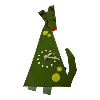 Large 13.5" Hand-Painted Metal "Green Dog" Pendulum Wall Clock by Óxidos – Fully Functional (Rare Retired Colorway) For Sale