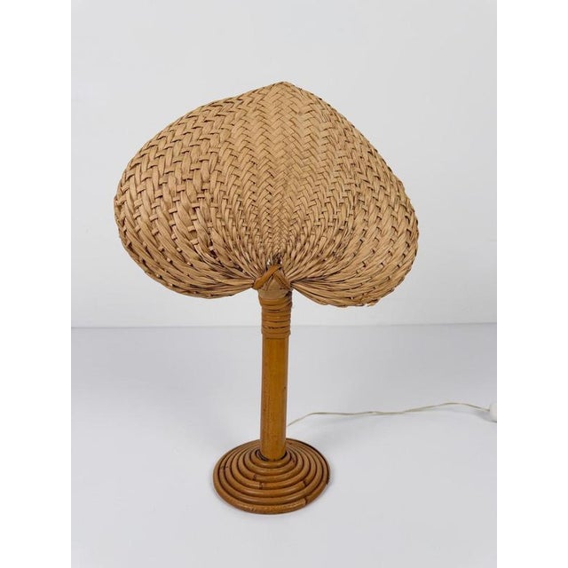Italian Bamboo, Cane and Rattan Table Lamp with Fan-Shaped Shade in the style of Ingo Maurer, 1960s For Sale - Image 16 of 18