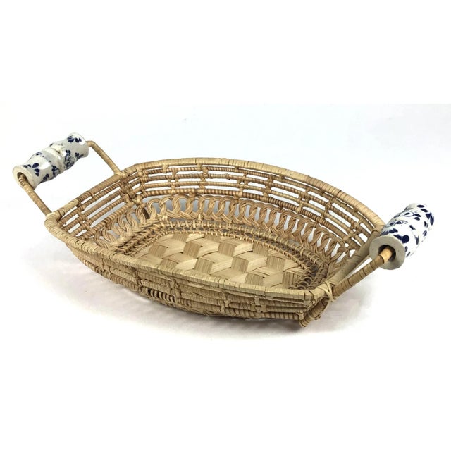 Antique Basket With Delft Ceramic Handles For Sale - Image 11 of 11
