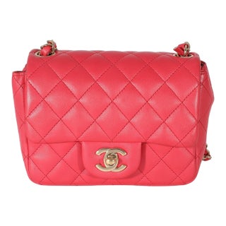 Dark Pink Quilted Lambskin Mini Square Flap Bag For Sale