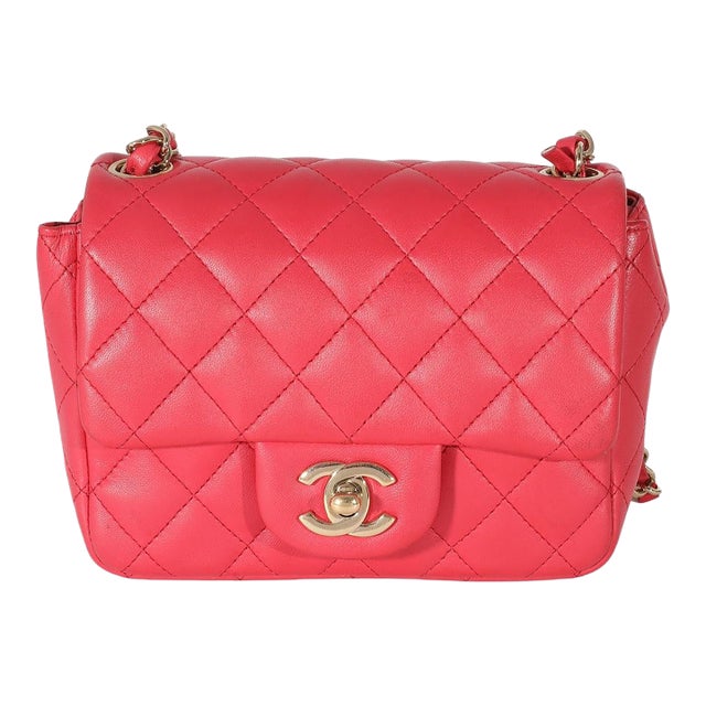 Dark Pink Quilted Lambskin Mini Square Flap Bag For Sale