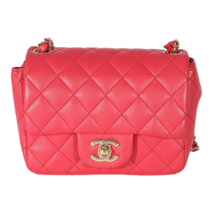 Dark Pink Quilted Lambskin Mini Square Flap Bag