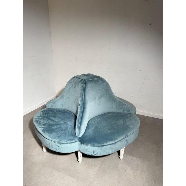 Textile Conversation Sofa in Blue Velvet For Sale - Image 7 of 7