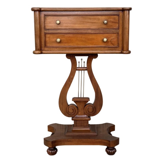 French Early 20th Century Regency Style Harp Side Table with Two Drawers For Sale