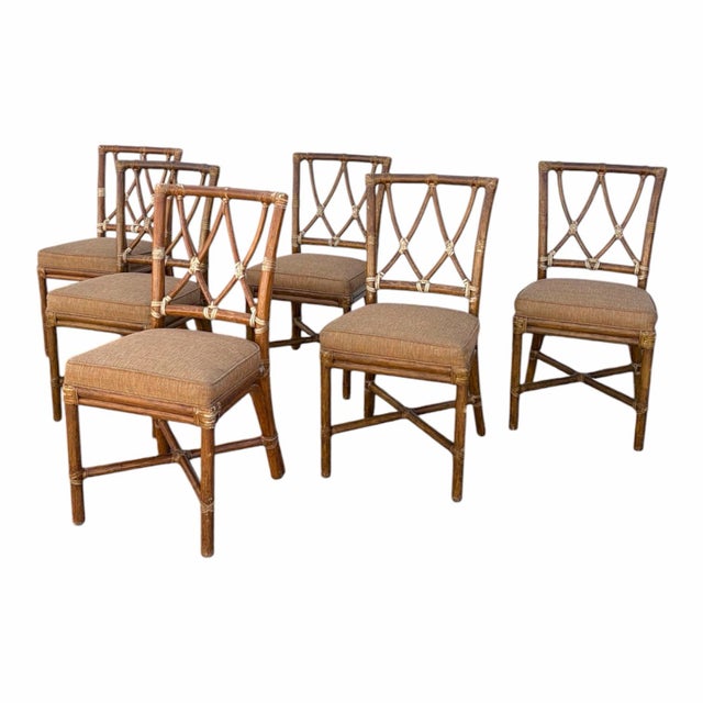 Late 20th Century Vintage McGuire Rattan Cross Hatch Dining Chairs - Set of 8 For Sale - Image 5 of 12