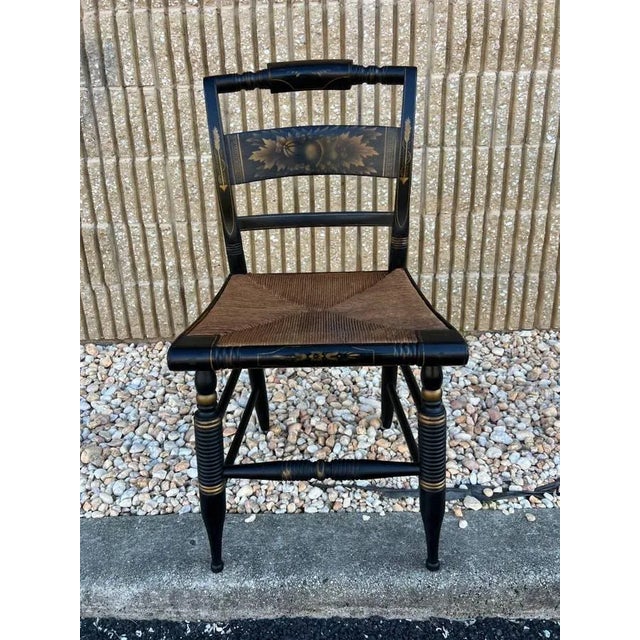 Wood Mid 20th Century Pair Vintage Hitchcock Rush Seat Side Chairs For Sale - Image 7 of 12