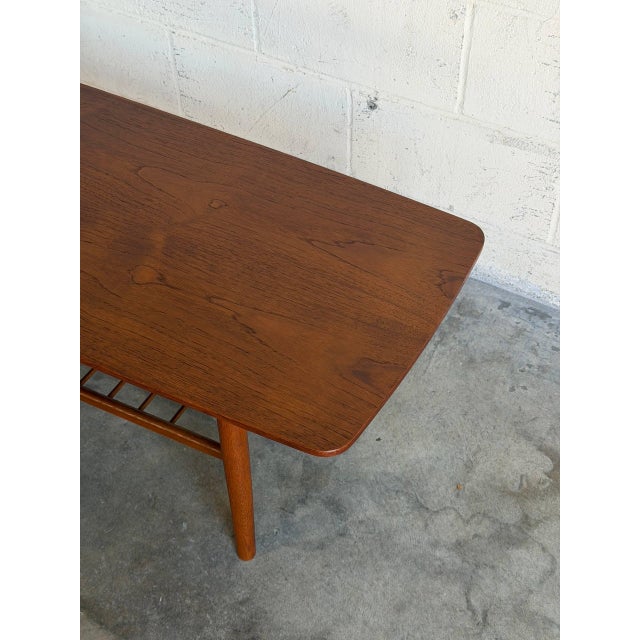 Brown Teak Coffee Table With Slatted Lower Shelf and Tapered Legs Denmark 1960s For Sale - Image 8 of 9