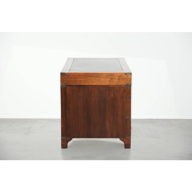 Wooden English Desk with Brass Elements and Green Leather Top For Sale - Image 4 of 14