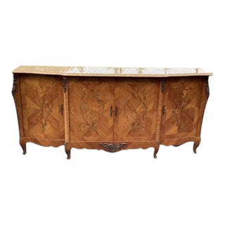 Gorgeous French Credenza W/Marquetry & Marble Top For Sale