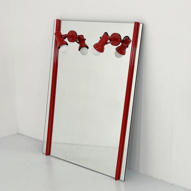 1970s Red Vanity Mirror in Metal with Adjustable Lamps, 1970s For Sale - Image 5 of 8
