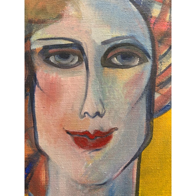 Amedeo Clemente Modigliani Mid 20th Century Pair of Modern Figurative Portrait Paintings, Signed George King, 20in Square For Sale - Image 4 of 8