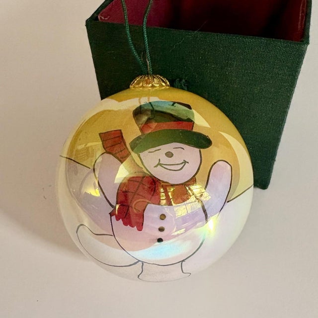 Traditional Vintage Hand-Painted Li Bien Style Snowman Glass Christmas Ornament With Original Box For Sale - Image 3 of 6