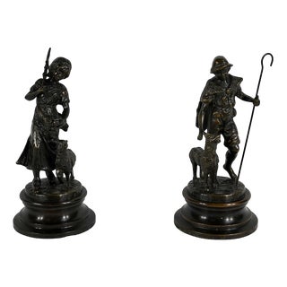 Laurini after L & F. Moreau, Le Berger et la Bergère, Early 1900s, Bronzes, Set of 2 For Sale