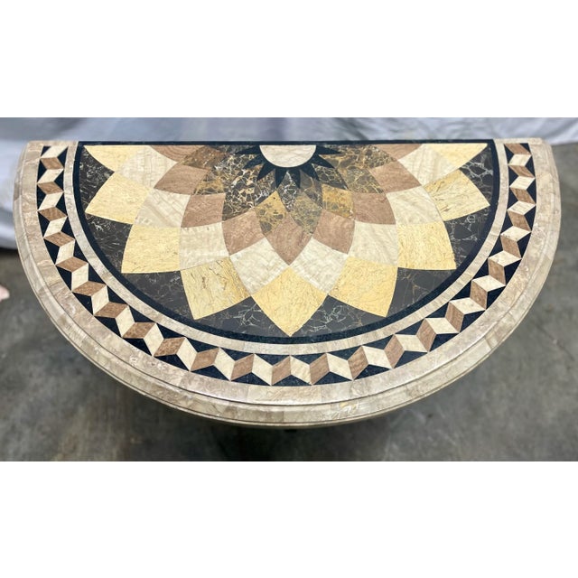 Metal Vintage Maitland Smith Hollywood Regency Style Marble Top Demi-Lune Accent Table For Sale - Image 7 of 11