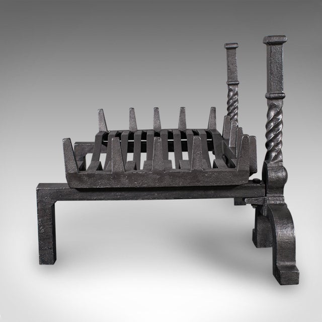 Traditional Antique Fireplace Set, English Cast Iron, Fire Basket, Andirons, Edwardian, 1910 For Sale - Image 3 of 10