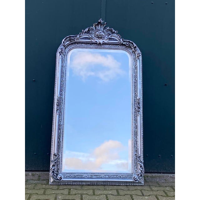 Wood 1960s French Louis XVI Silver Wood Floor Mirror For Sale - Image 7 of 11