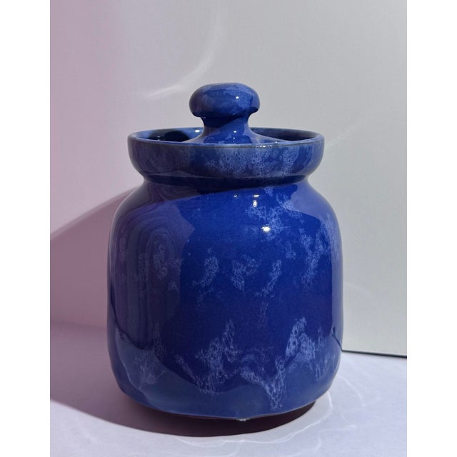 Vintage Bybee Pottery Cobalt Blue Lidded Honey Pot For Sale - Image 4 of 10