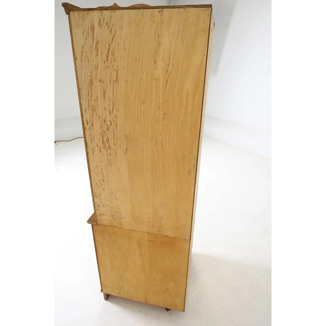 Tan Corner Cabinet W Leaded Glass Danish Modern Mid Century For Sale - Image 8 of 16