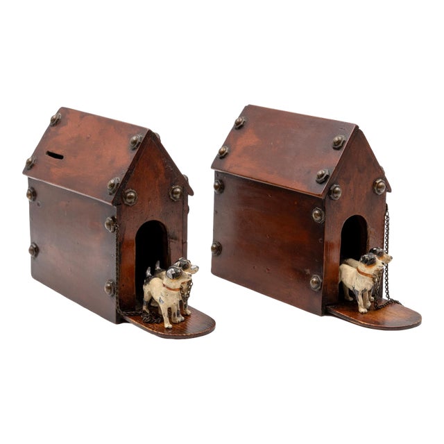 Whimsical Pair of Money Boxes With Jack Russell Doghouses English, Circa 1900. For Sale