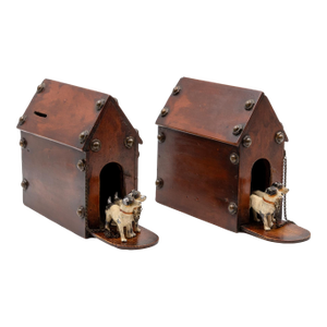 Whimsical Pair of Money Boxes With Jack Russell Doghouses English, Circa 1900.