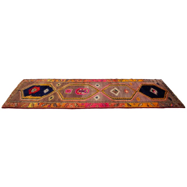 Vintage Tribal Persian Kilim Runner - Handmade Geometric Wool Rug For Sale - Image 4 of 10