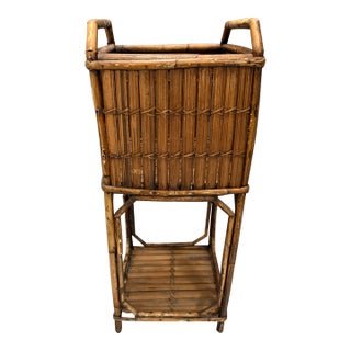 Vintage Bamboo Split Reed Plant Stand For Sale