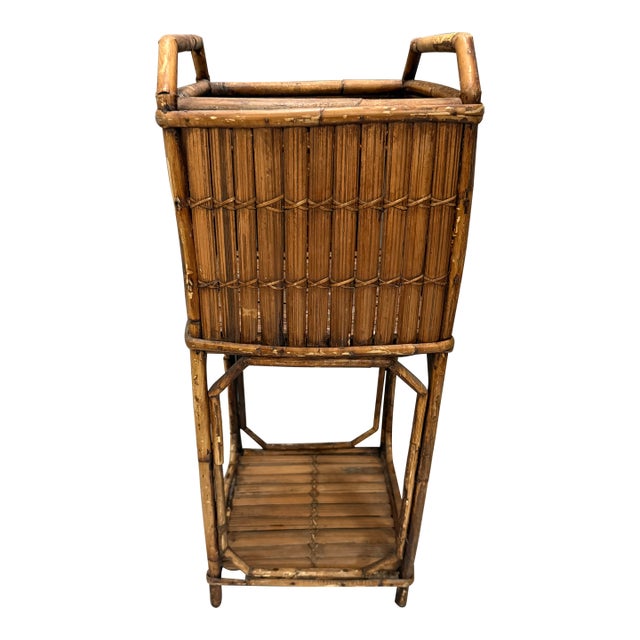 Vintage Bamboo Split Reed Plant Stand For Sale