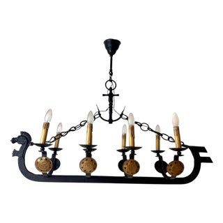 Art Deco Cast Iron Viking Longboat Chandelier, 1940s For Sale