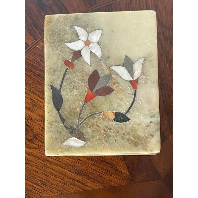 2 Antque Small Stone Pietra Dura 2 trinket boxes with agate dish as desk accessories.