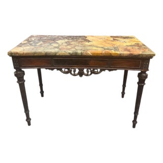 A 19th-Century French Carved Wooden Table With a Breche De Vendome Marble Top For Sale
