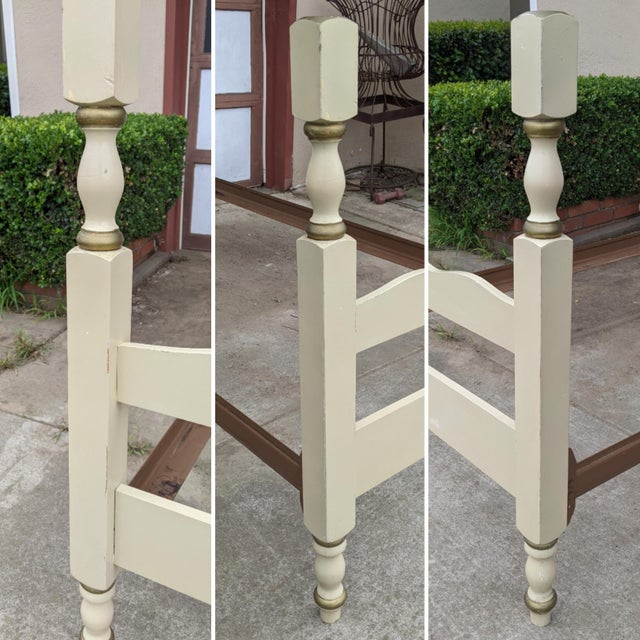 Vintage French Provincial White and Gold Twin Bedframe With X Headboard