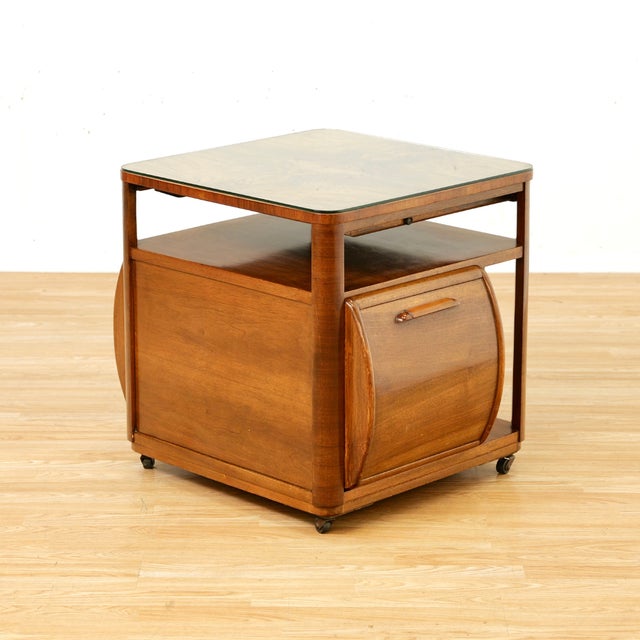 Brown 1950s Art Deco Revival Walnut Dry Bar Cart Side Table by Incorporall For Sale - Image 8 of 17
